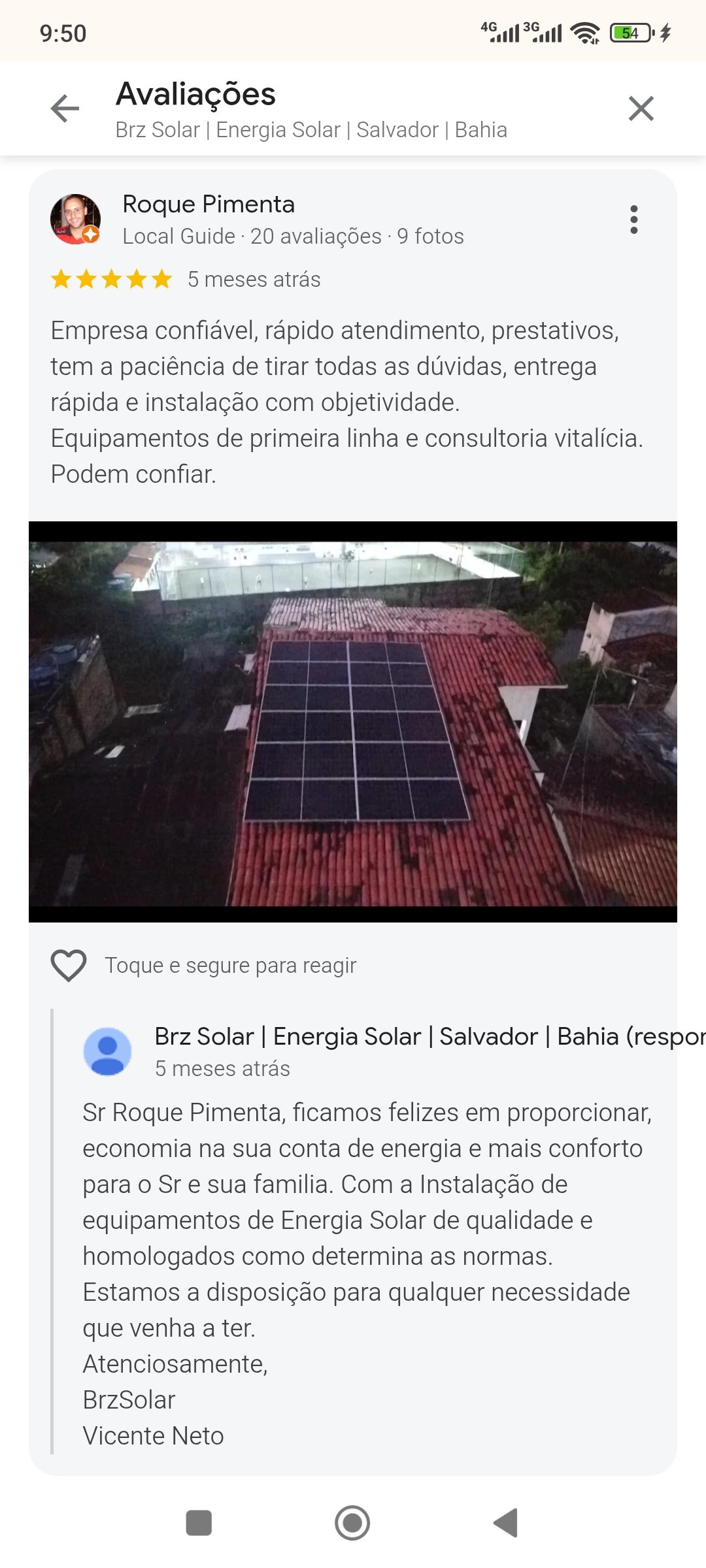 Print de avaliação no Google – Roque Pimenta
