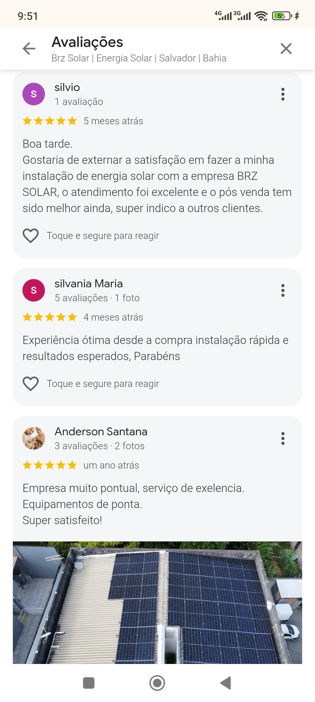 Print de avaliações no Google – Silvio e Silvania Maria