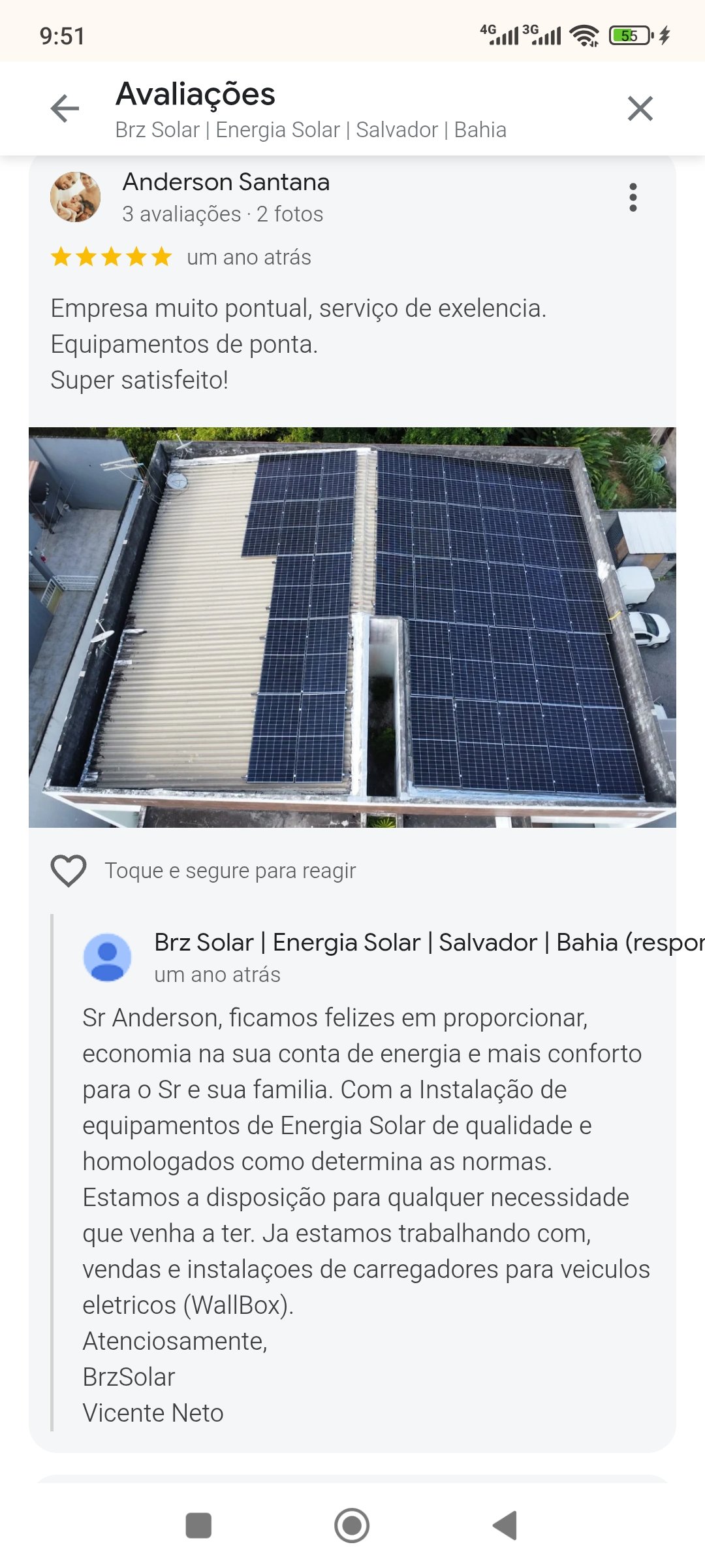 Print de avaliação no Google – Anderson Santana
